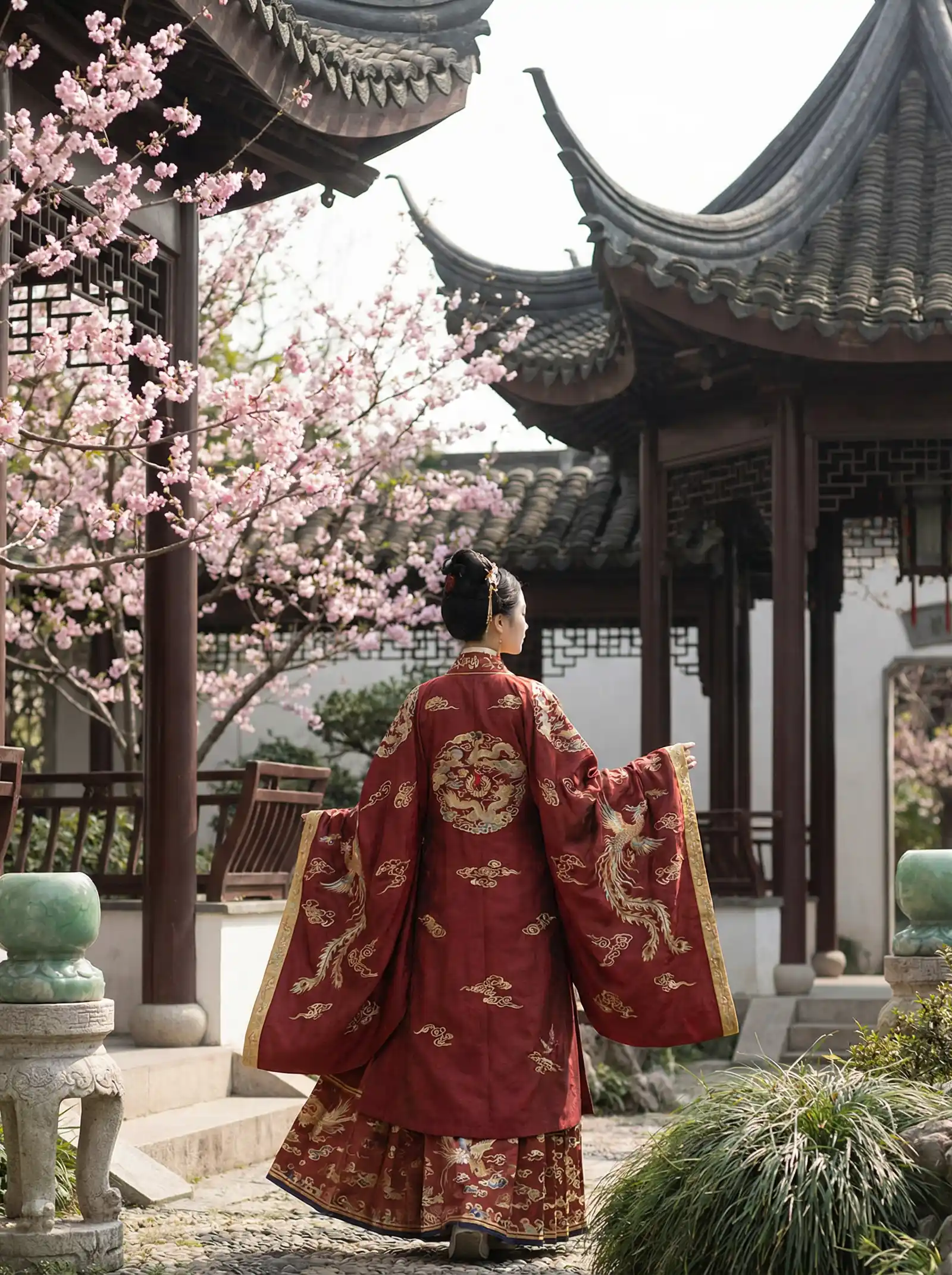 福利免费视频1000集 明制汉服红色凤凰刺绣